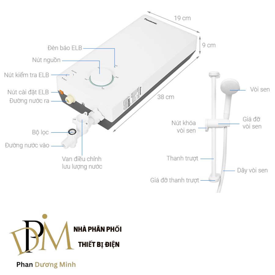 Máy tắm nước nóng bơm trợ lực Panasonic DH-4VP1VW 4.5kW Máy tắm nước nóng bơm trợ lực Panasonic DH-4VP1VW 4.5kW
