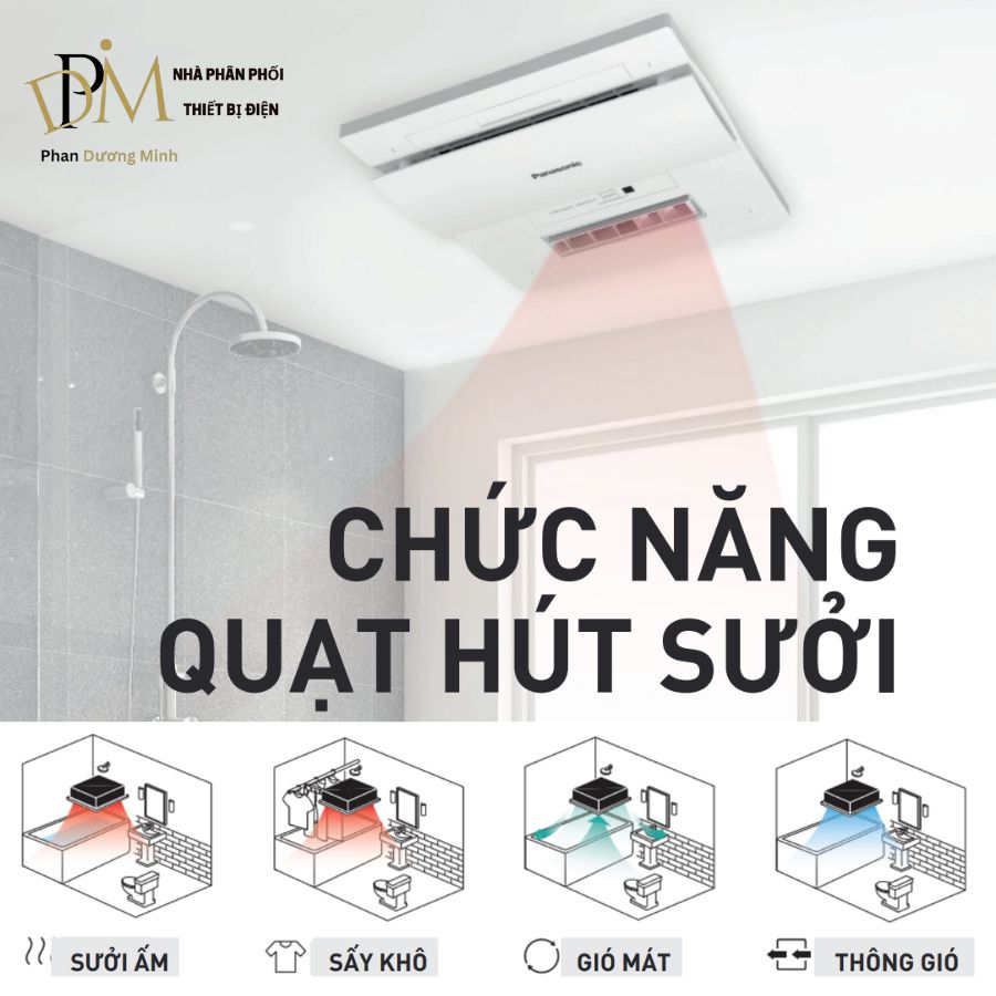 Quạt hút sưởi sấy Panasonic FV-30BG3 có remote